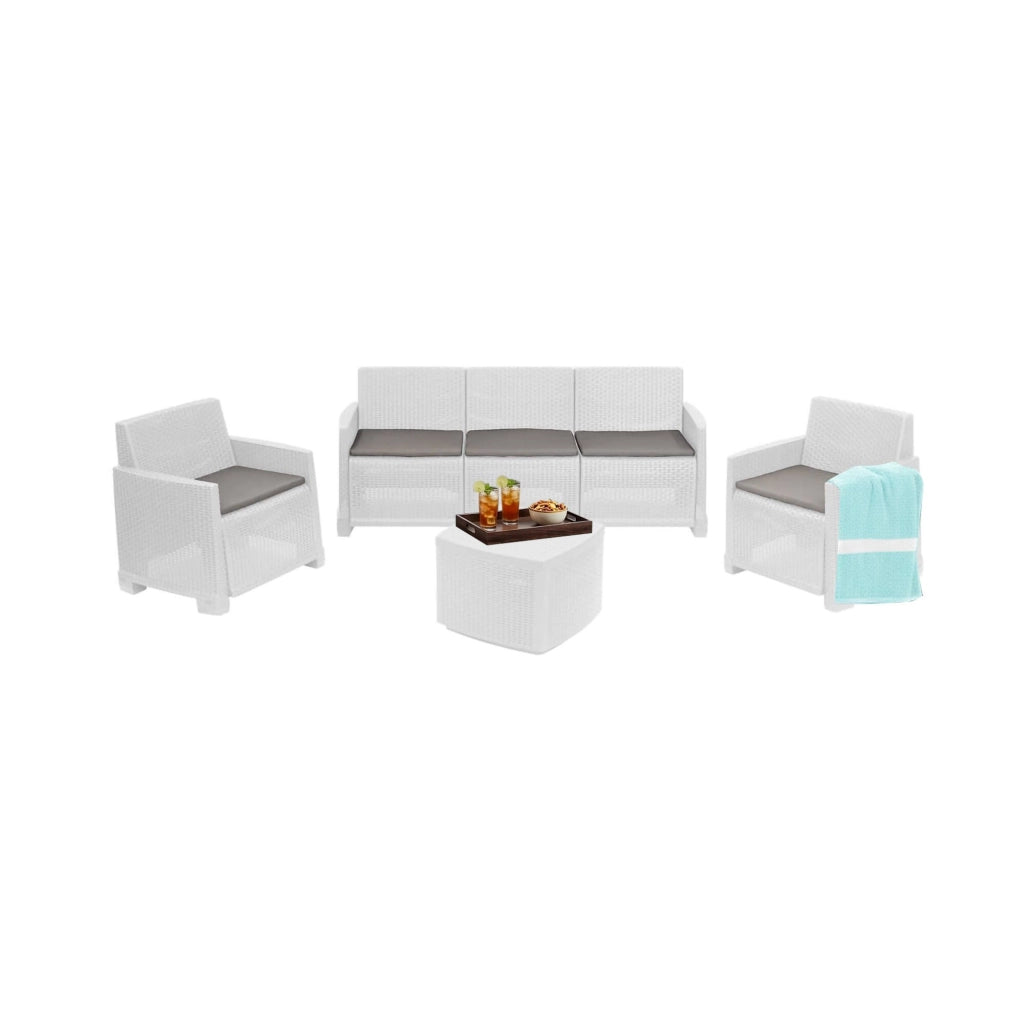 Salottino Outdoor Akayr, set Salotto da Esterno 5 Posti Made in Italy, Bianco