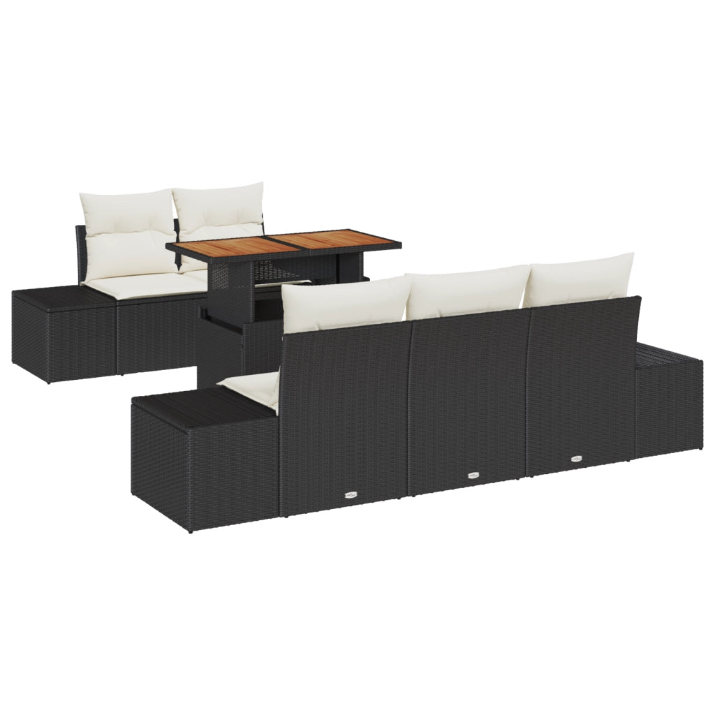 Set Divano da Giardino di 6 Pezzi con Cuscini in Rattan Polietilene Nero