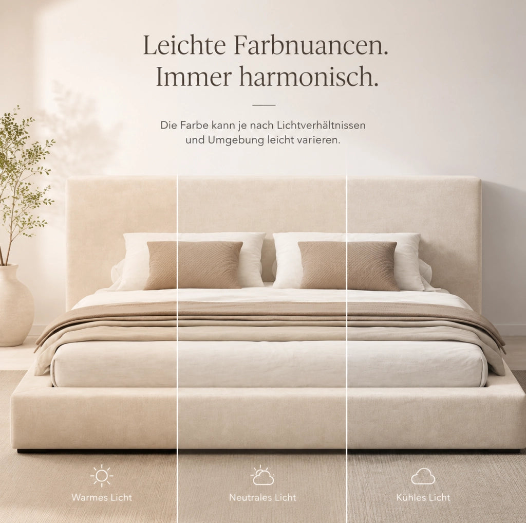 LETTO Imbottito 160x200 cm Chenille Beige con Rete a Doghe