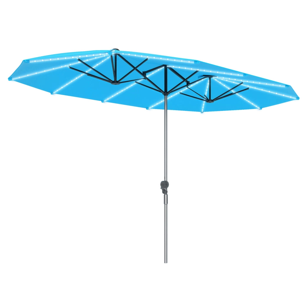 Ombrellone doppio con luci solari ¨C zephmum ¨C Blu, Poliestere, Alluminio