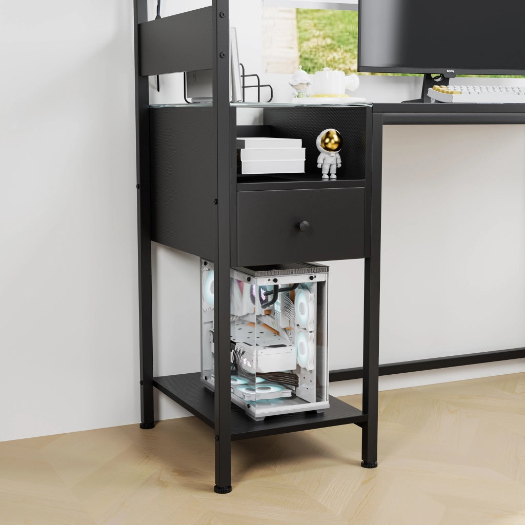 Scrivania per Computer con Ripiani e Presa USB ¨C MINIMAL ¨C Nero
