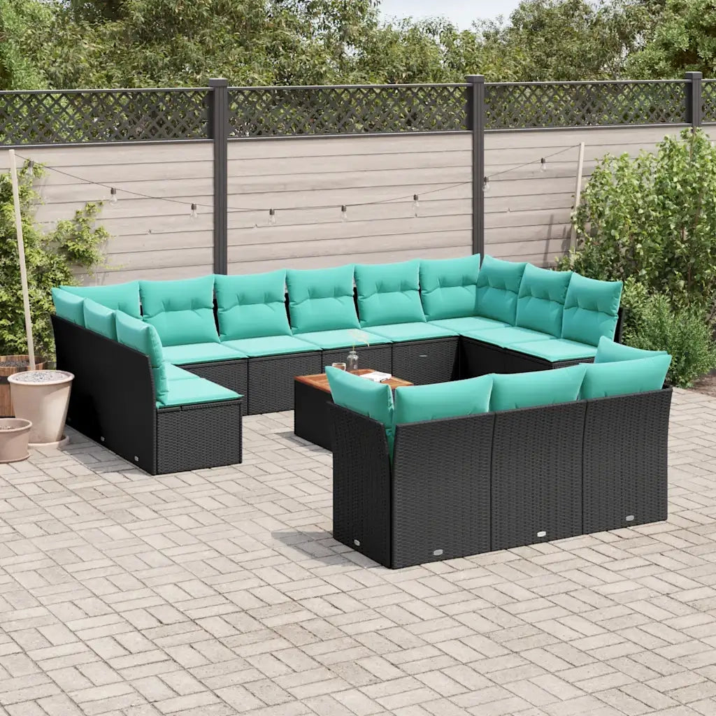 Set Divani da Giardino 14pz con Cuscini in Polyrattan Nero