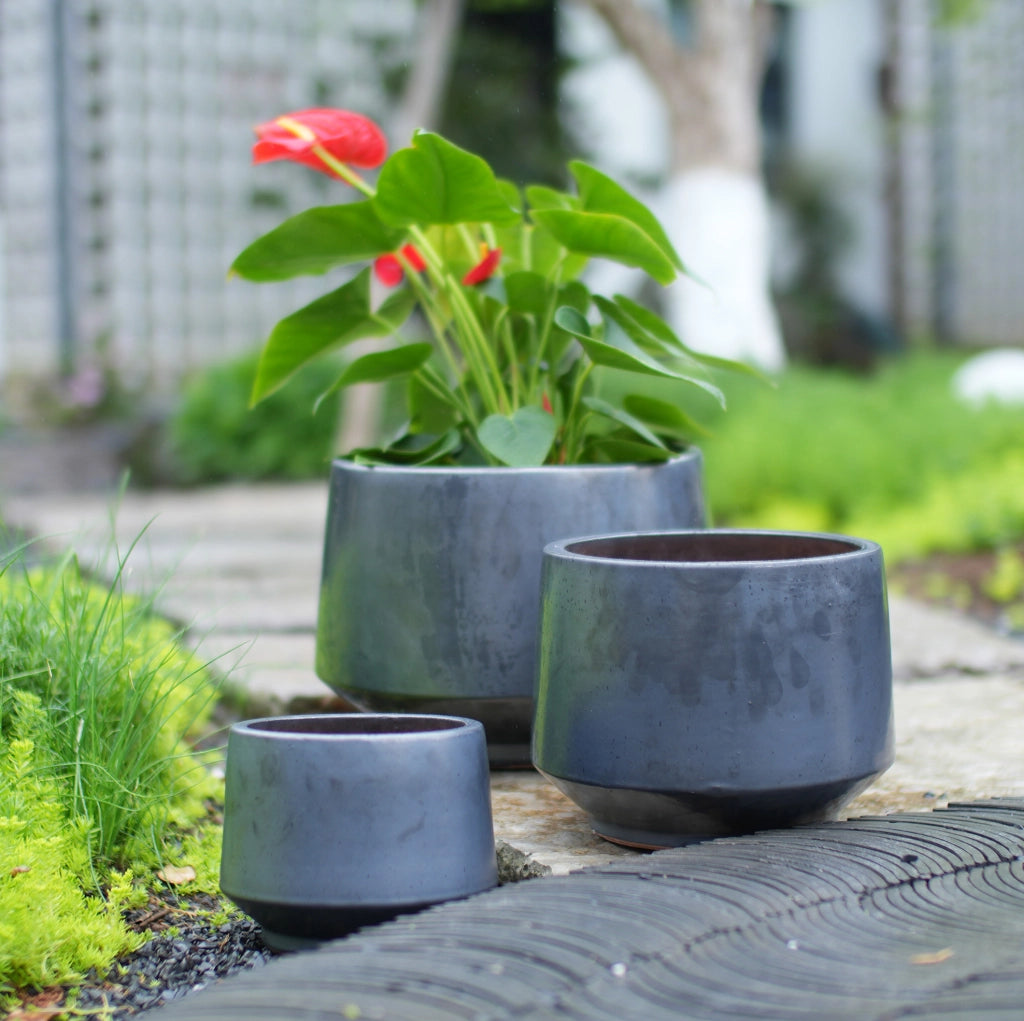VASO in Ceramica  38 cm Nero Opaco per Interni ed Esterni