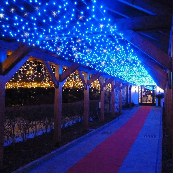 CATENA LUMINOSA NATALIZIA 30 METRI CON 300 MAXI-LED LUCI BLU FISSE E BIANCHE FLASH - EFFETTO CIELO STELLATO IDEALE PER DECORAZIONI ESTERNE