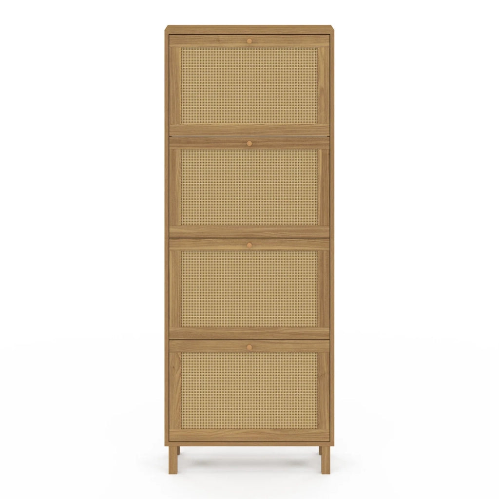 IDMarket - HANAE Scarpiera vintage da 24 pezzi con 4 ante in canna effetto naturale