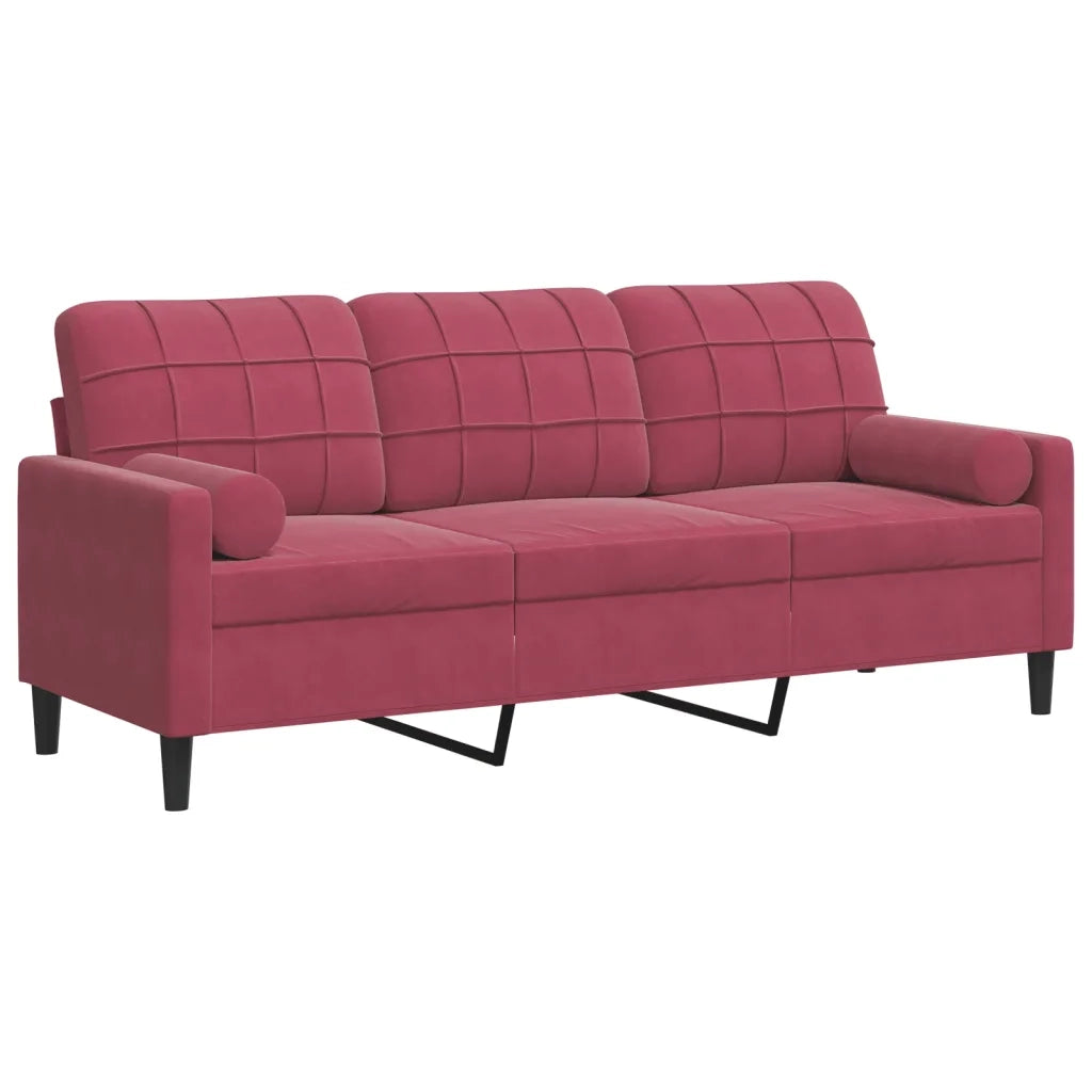 vidaXL Divano a 3 Posti con Cuscini Rosso Vino 180 cm in Velluto