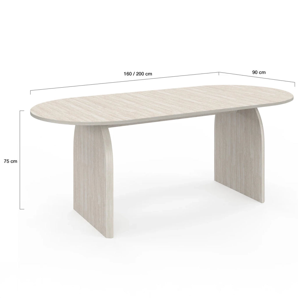 IDMarket - Tavolo da pranzo ovale japandi allungabile EDITH 6-10 persone stile travertino 160-200 cm