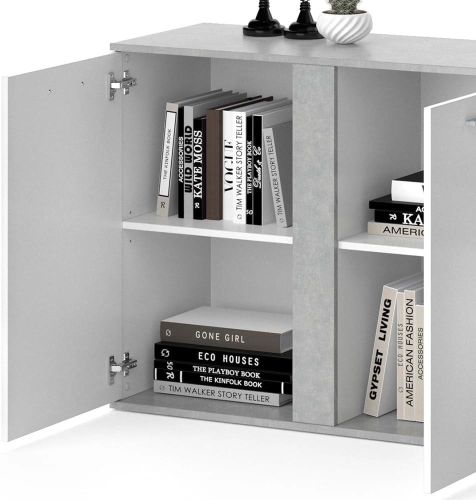 Credenza Novelli, Calcestruzzo, 40 x 80 cm con ante, adatto per riporre abiti e oggetti per la casa