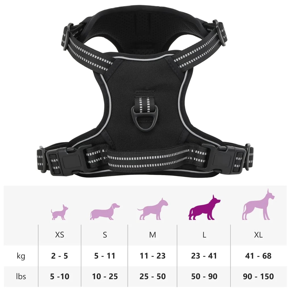 Pettorina per cani con strisce riflettenti regolabili taglia L Nero 02_0042308