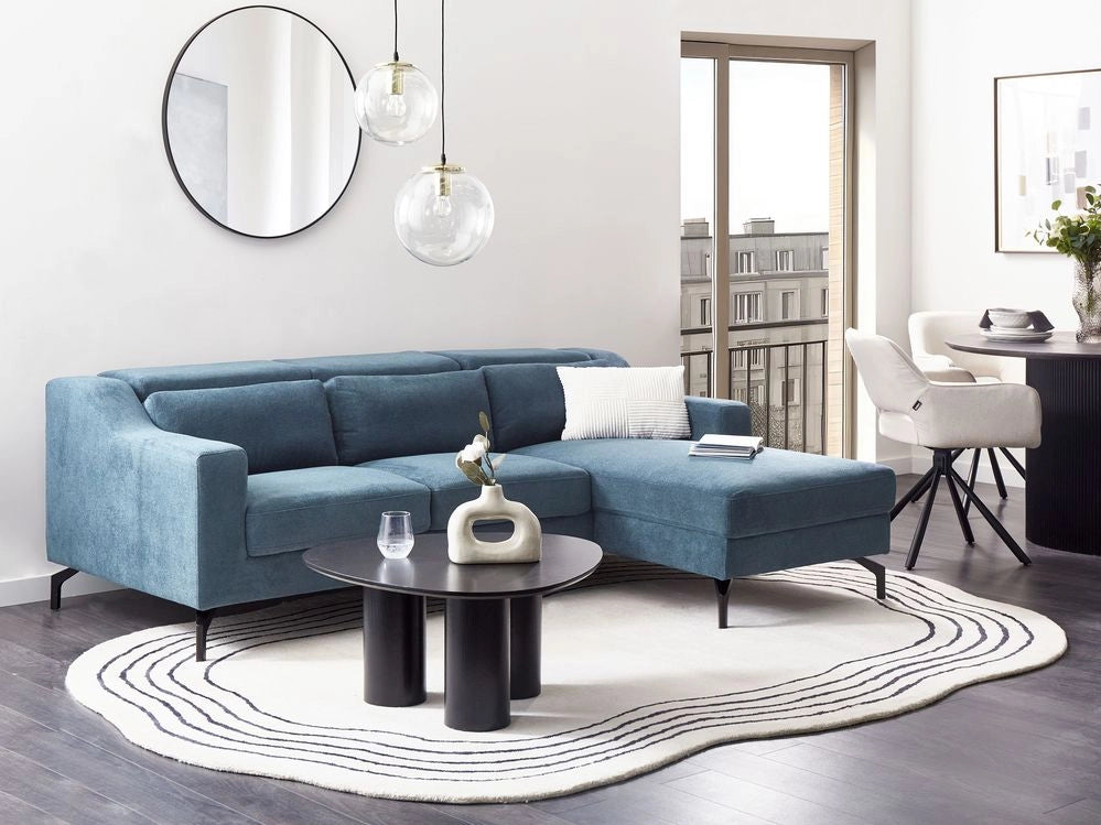 Divano Angolare In Tessuto versione sinistra Rivestimento In Poliestere Blu Con Poggiatesta Regolabile Chaise longue Design Moderno