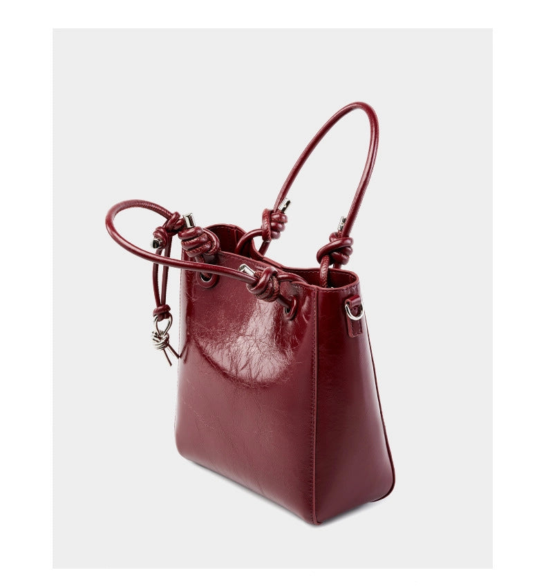 Borsa a mano classica da donna in vera pelle stile retr¨°, colore rosso