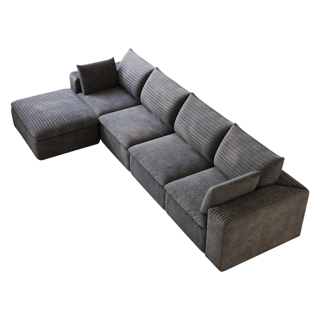 Divano 3 Posti in Velluto a Coste ¨C MINIMAL ¨C Grigio Scuro, 340cm, Imbottito, Cuscini