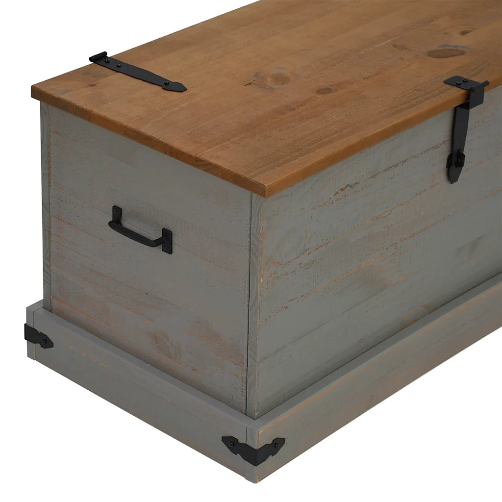 Cassapanca-Baule-Armadietto contenitore HALDEN Grigio 91x48x47 cm in Legno Massello di Pino