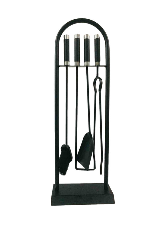 Set Camino 4 Pezzi 60x22x16 cm Scopino Paletta Attizzatoio e Pinza con Supporto London Nero/noce