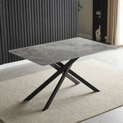Tavolo Pacific con piano in ceramica effetto marmo grigio lucido e gambe nere