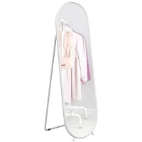 Specchio a Figura Intera da Terra con Supporto Pieghevole, Vetro e Metallo, 40x41x159 cm, Bianco