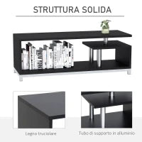 Mobile TV Moderno con Ripiano in Legno, Mobiletto Tavolino Basso da Salotto 114x40x40.5cm, Nero