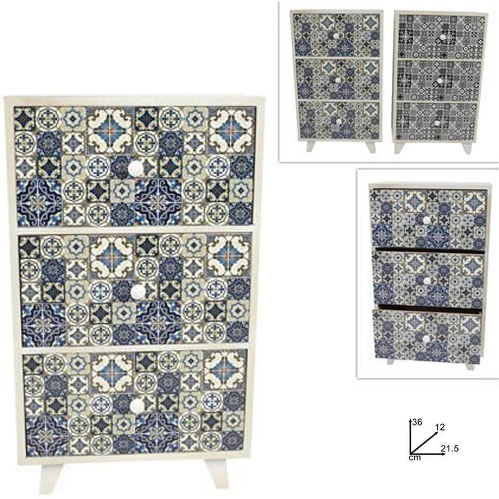 Trade Shop - Porta Oggetti Cassettiera Colonna Con 3 Cassetti Legno Country Chic Arredamento -