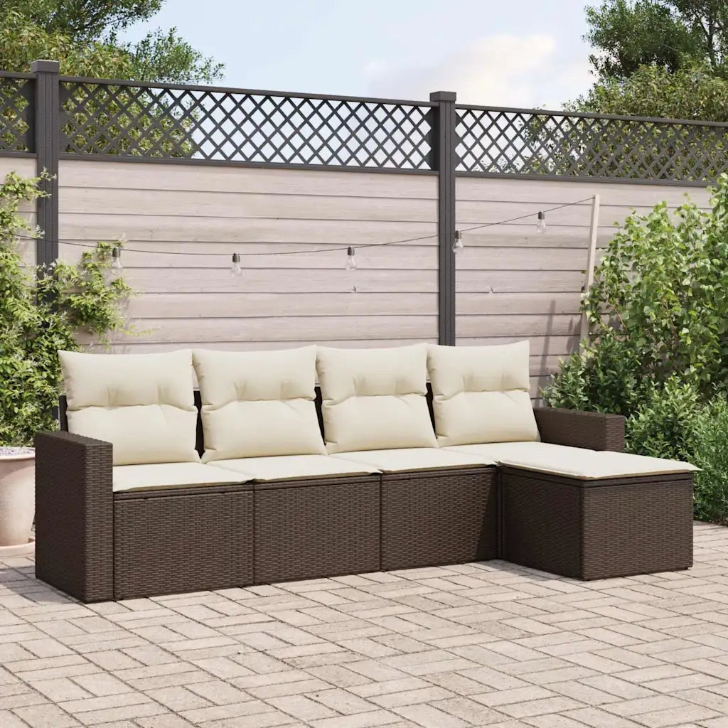 Set Divano da Giardino 5 pz con Cuscini-Sofa da Giardino-Divanetto da esterno Marrone in Polyrattan 461958