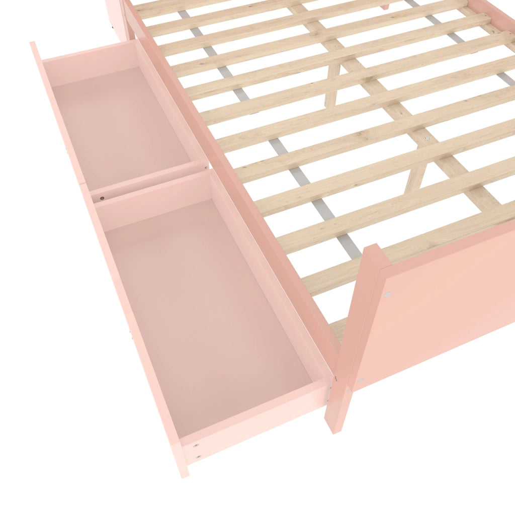 Letto 140x200 cm con scrivania; cassetti e ripiani in legno rosa