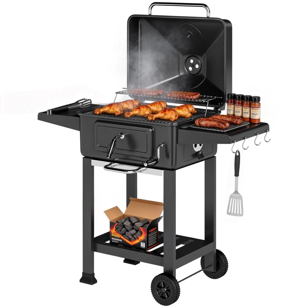 Barbecue a Carbone con Griglia Ventilazione e Ruote ¨C zephmum ¨C Grigio 60x45x90 cm