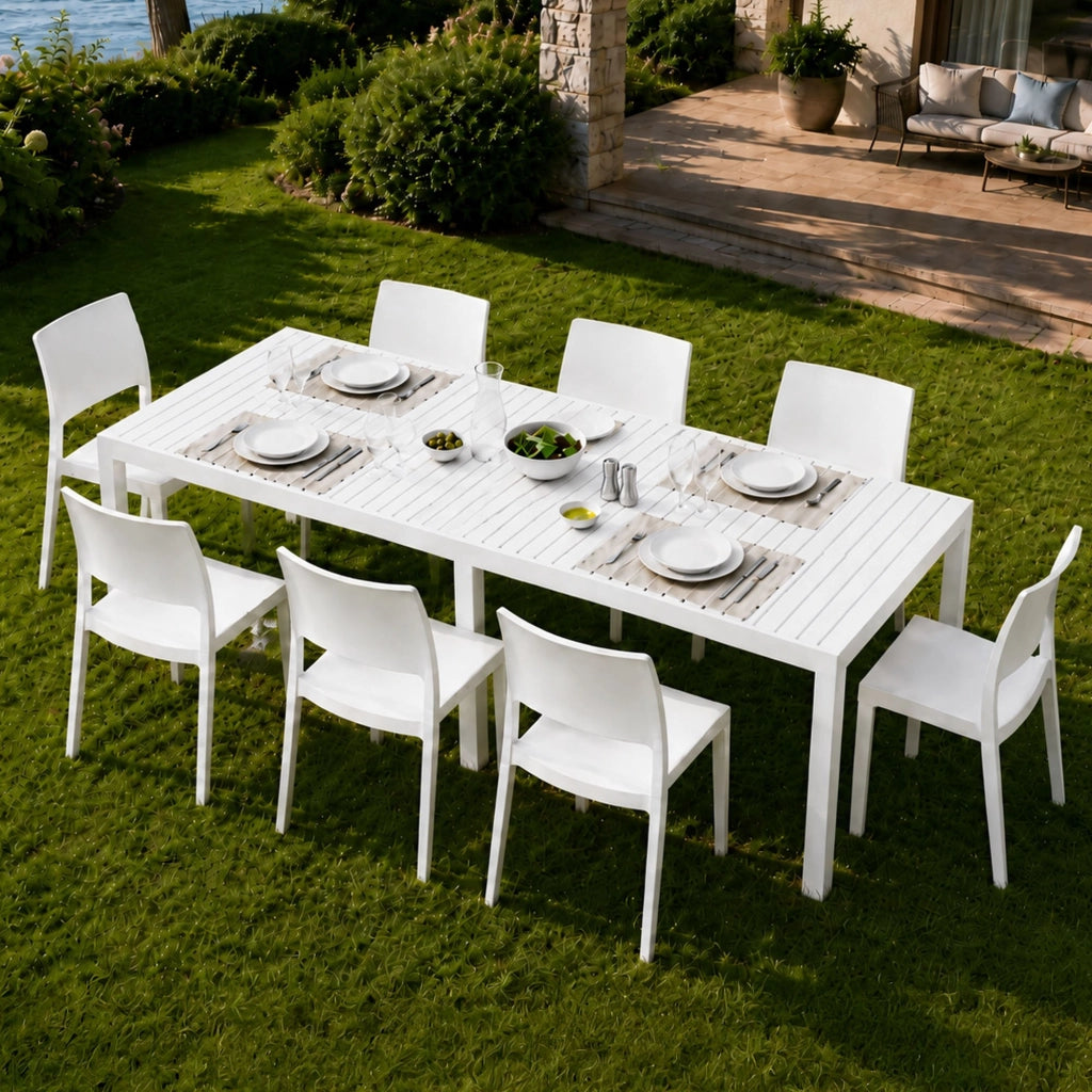 Salottino Outdoor Masibanno, set Salotto da Esterno 8 Posti Made in Italy, Bianco