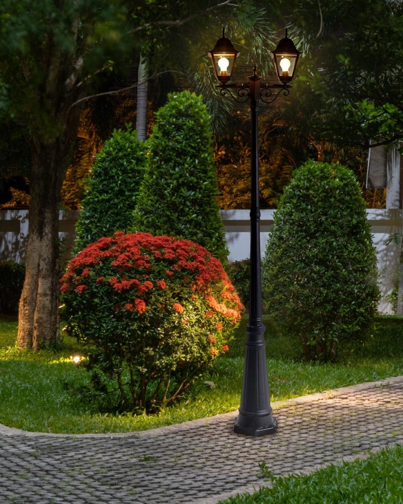 2 Lampione nero Lampada da sentiero in alluminio con paralume in vetro Illuminazione esterna da giardino Design vintage