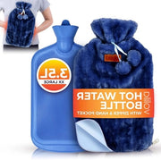 Grande Borsa di Acqua Calda 35L con Cerniera e Sacchetto - Borsa di Acqua Calda Blu - Pelle Finta - Allevia Dolore - Calore - Soffice - Borsa di Acqua Calda Lavabile - Impacchi di Calore e Freddo - 1 Pezzo.