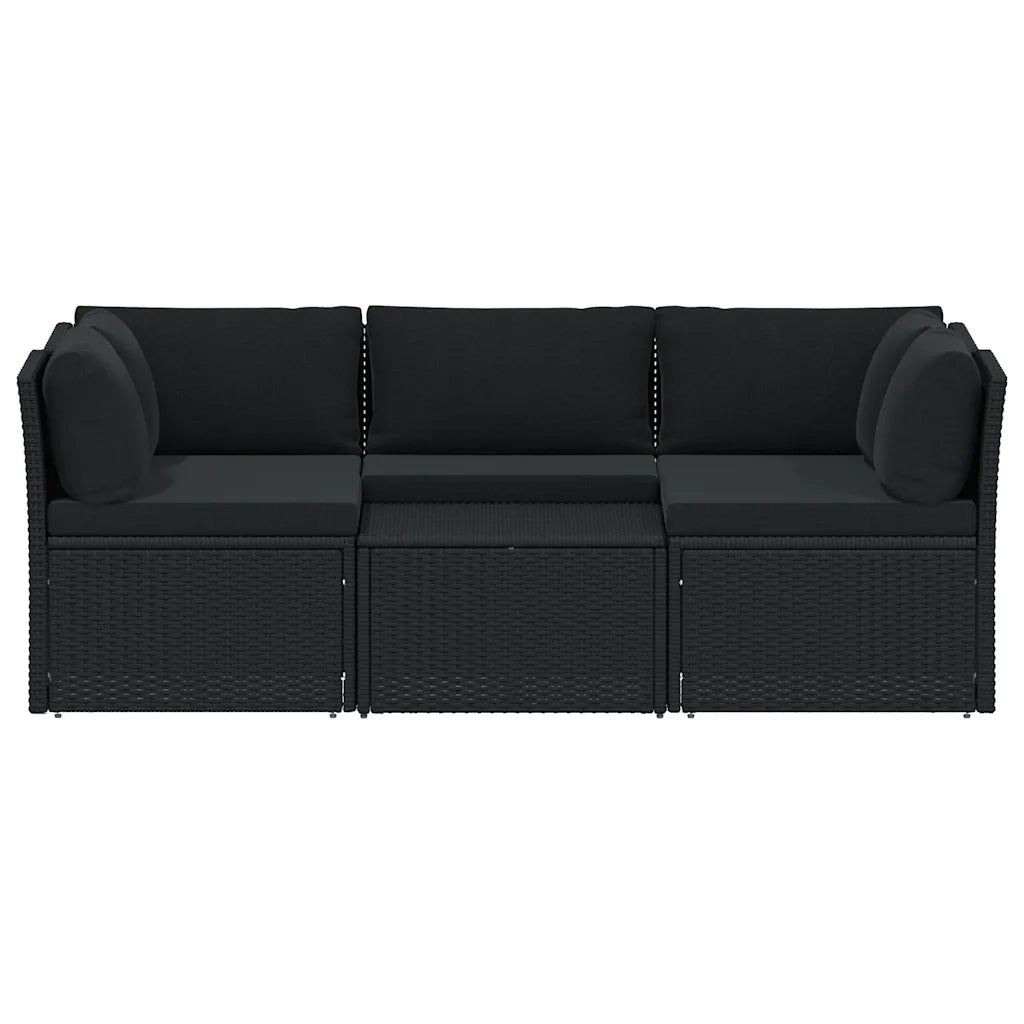 Set Divani da Giardino 4 pz con Cuscini in Polyrattan Nero cod mxl 67181
