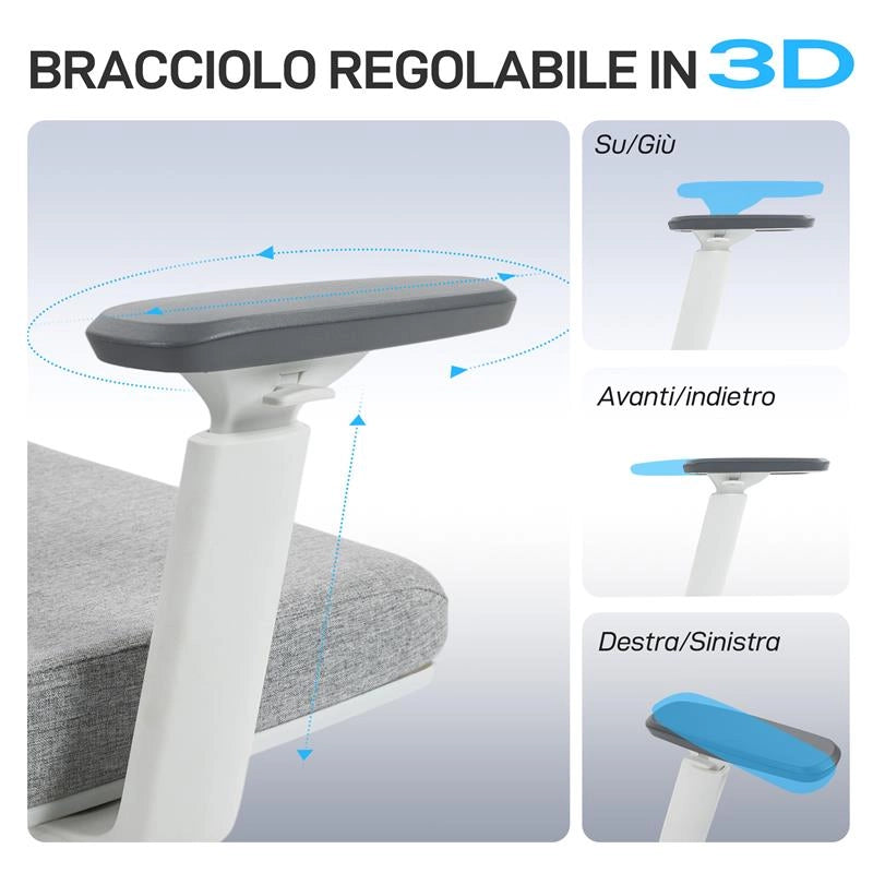 SEDIA DA UFFICIO ERGONOMICA E TRASPIRANTE CON SUPPORTO LOMBARE DINAMICO 4D, 64.5X62.5X112-122 CM, MULTICOLORE