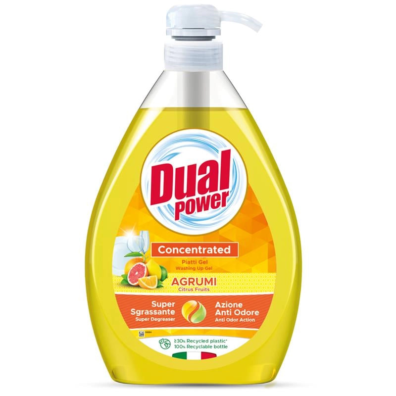 DUAL POWER PIATTI CONCENTRATO GEL AGRUMI SUPER SGRASSANTE + AZIONE ANTIODORE 1LT