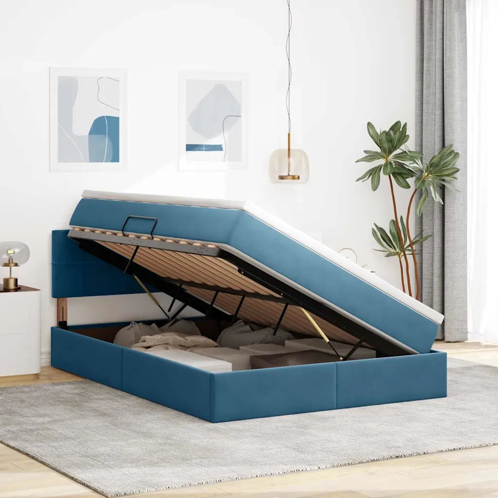 Letto con Contenitore Blu Scuro 140 x 200 cm Velluto