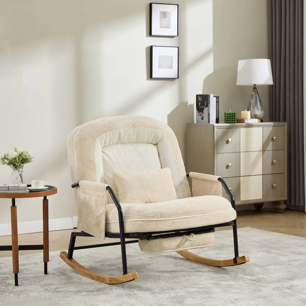 Poltrona a dondolo reclinabile beige con poggiapiedi estraibile