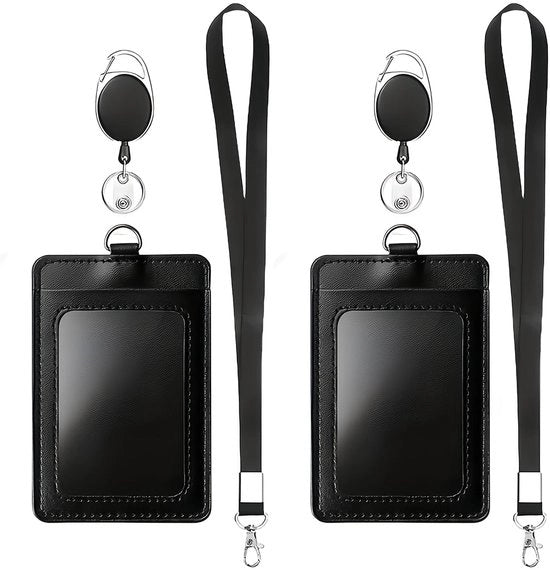 Set di 2 cartellini, collare, cartellino, 2 cinture, cartellino con clip a gomito rotativo, con 2 cinghie ritirate con cordino nylon rimovibile, ideale per ufficio, scuola