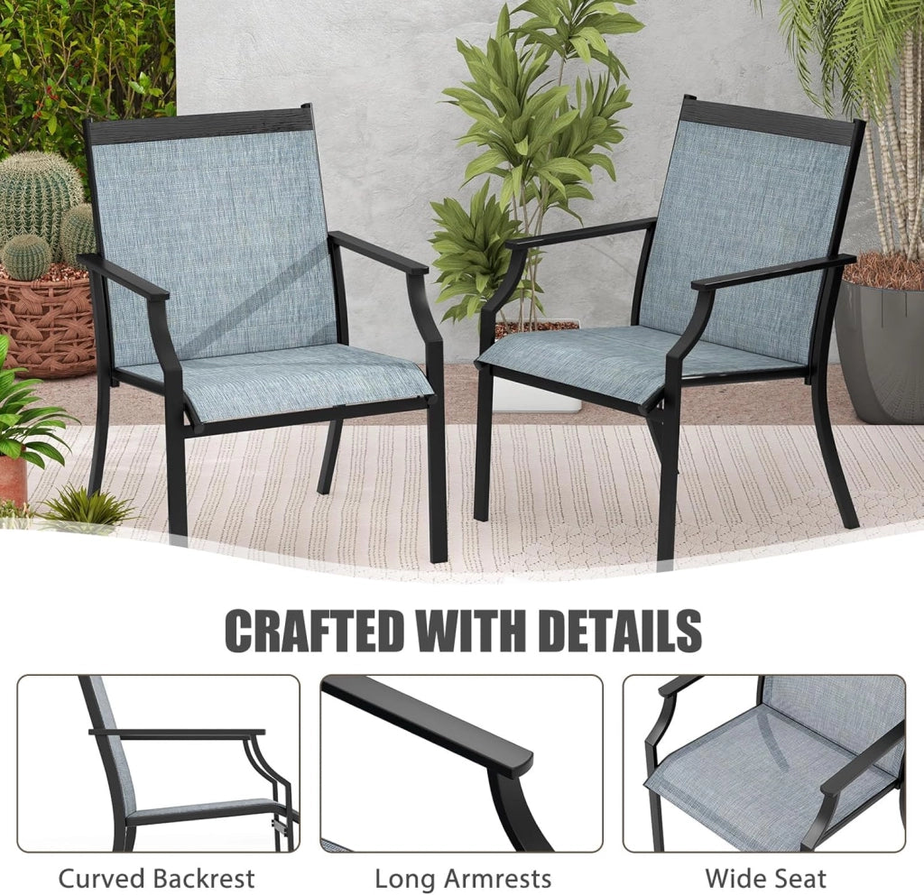 Set di 2 sedie da giardino con schienale alto, sedia in tessuto, sedia da esterno, sedie da sala da pranzo per patio, carico 150 kg, per terrazza, balcone, spiaggia, feste (blu)