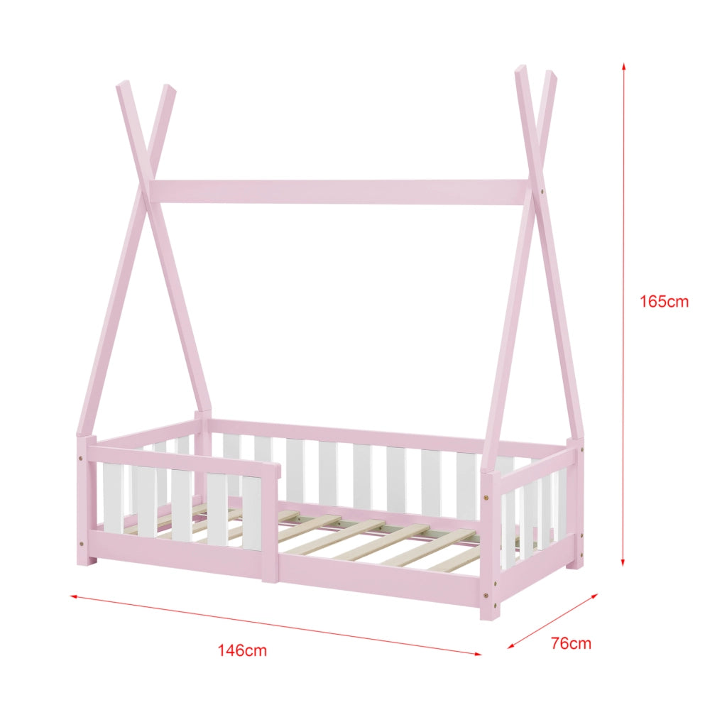 Letto a Capanna Helsingborg con Sponde e Materasso 70 x 140 cm Rosa [en.casa]