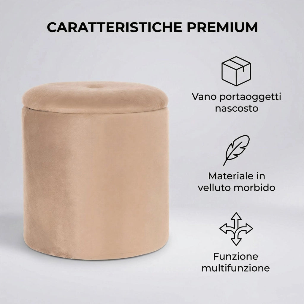 Marvin Pouf Contenitore in Velluto Selina Sgabello Salvaspazio con Vano Portaoggetti Seduta Moderna Elegante per Soggior