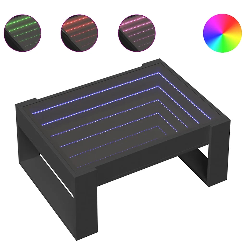 vidaXL Tavolino da Salotto con LED Infinity Nero 70x53x30 cm