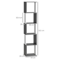 Libreria Moderna Salvaspazio a 5 Ripiani 33x28x161 cm in Legno Grigio e Bianco