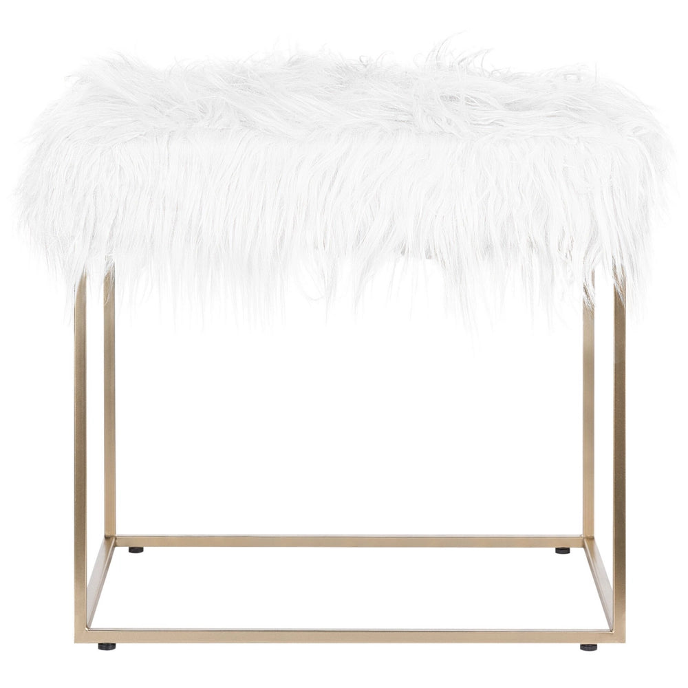 Poggiapiedi in finta pelliccia bianco con base in metallo dorato Sgabello da toeletta in Tappeto finta pelle di montone Glam Modern