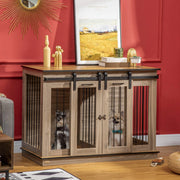 Gabbia per cani 2 in 1 con divisorio e 2 porte per interni in metallo e legno color rovere 120 × 60 × 88,5 cm