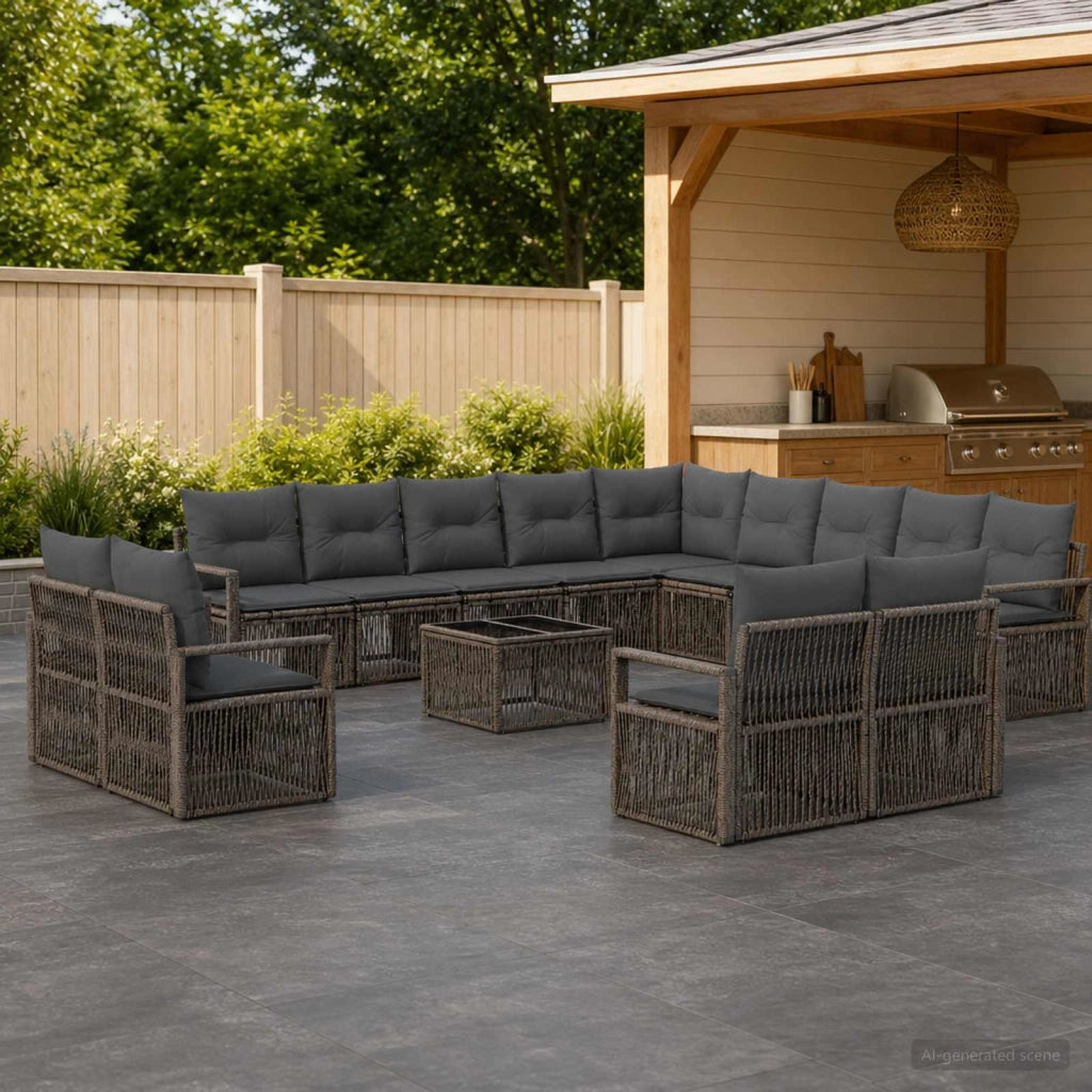 Set Divano da Giardino 14 pz Grigio polyrattan 3435896