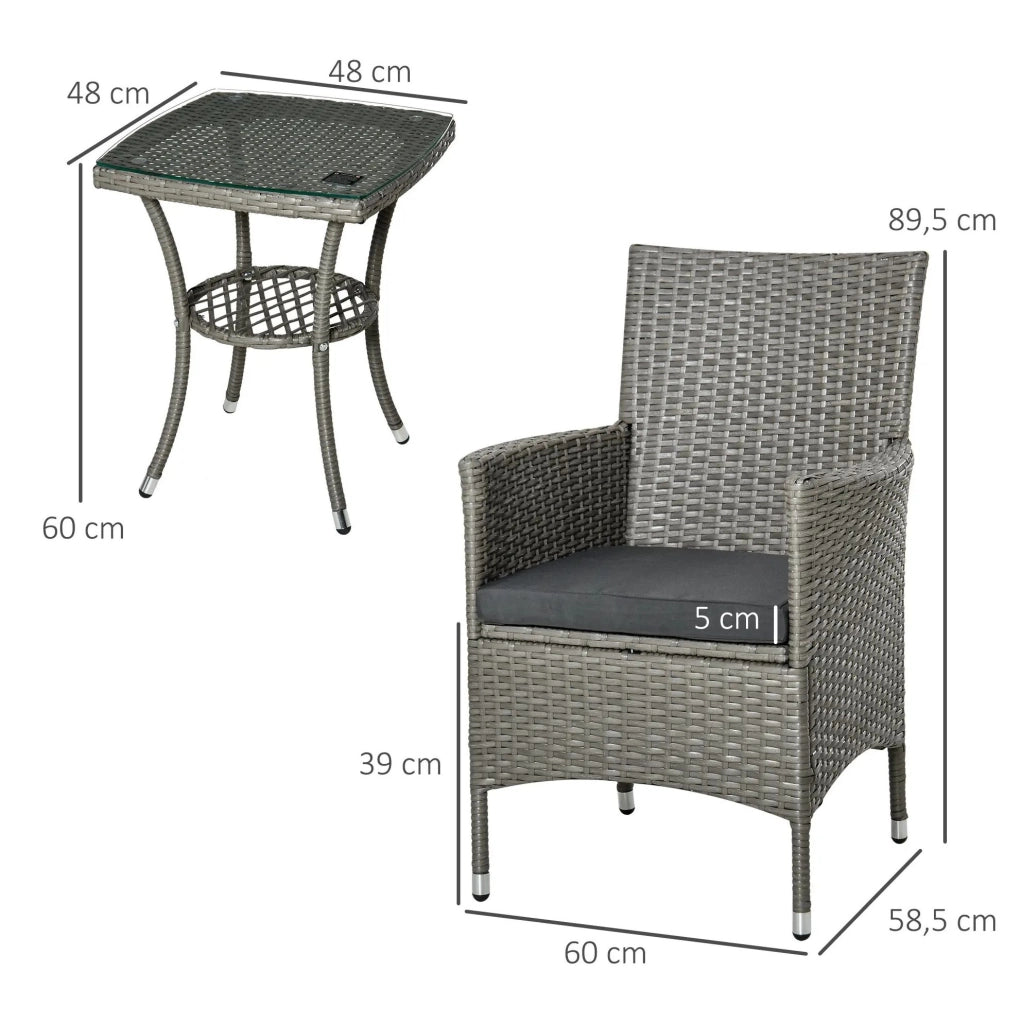 Set patio per 2 persone in rattan sintetico con tavolino; cuscini sfoderabili; grigio chiaro