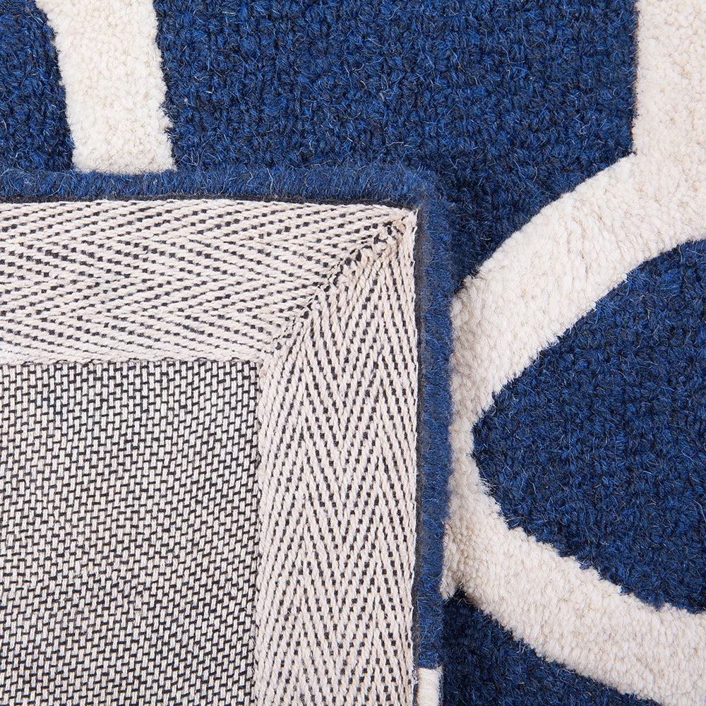 Tappeto tappetino Lana Blu 80 x 150 cm Traliccio Motivo Quadrifoglio Trapuntato a Mano Orientale Trifoglio Marocchino