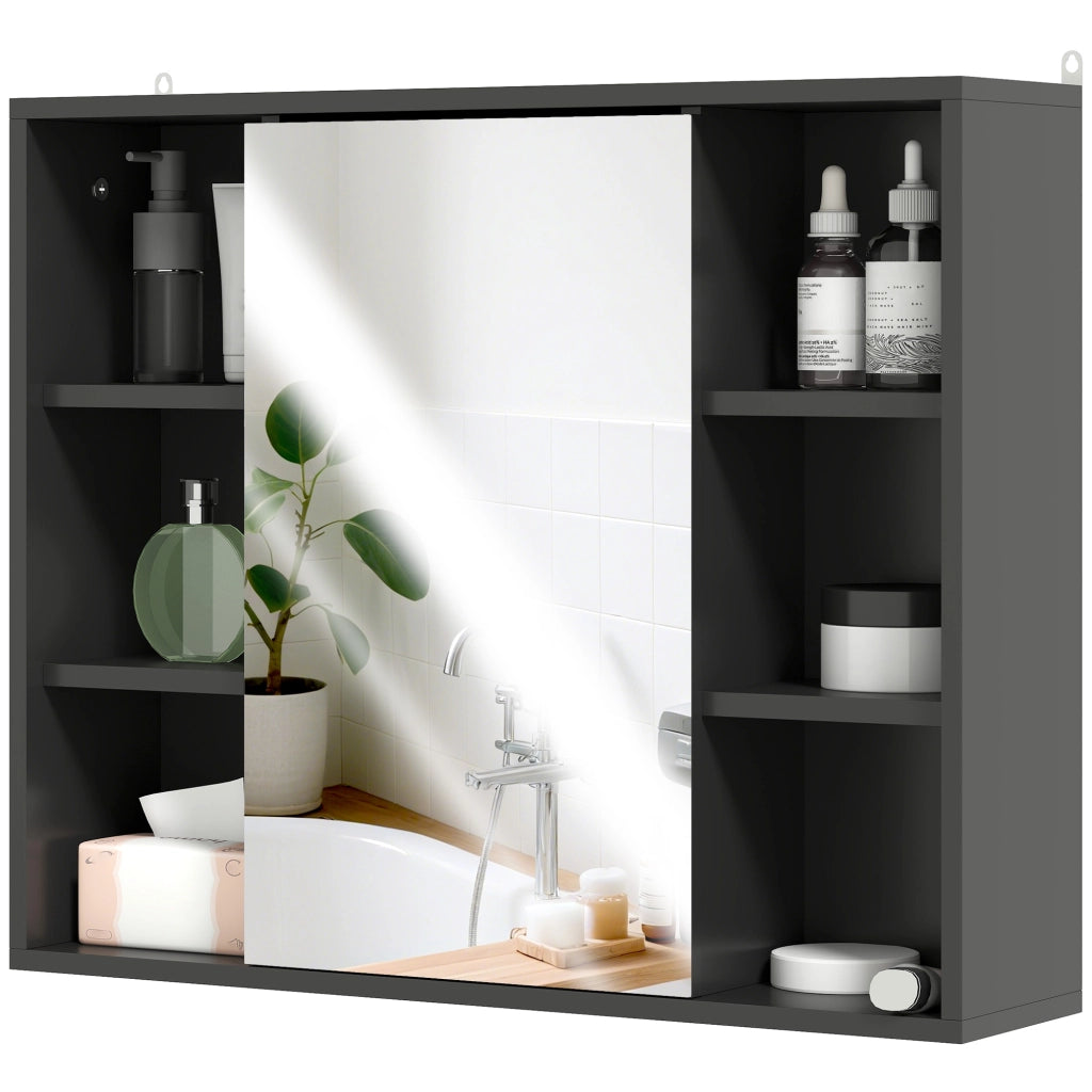 Mobile Bagno con Specchio e Ante ¨C zephmum ¨C Nero 60x14.5x49.4 cm