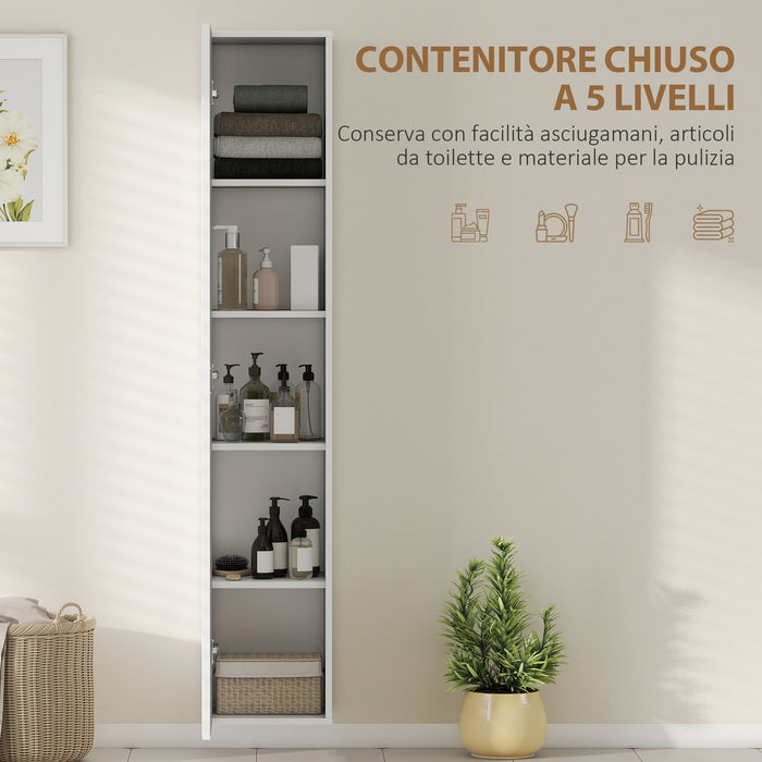 Mobile Bagno Sospeso a Colonna 30x31.5x160 cm con Ripiani Regolabili e Chiusura Soft Close in MDF Bianco