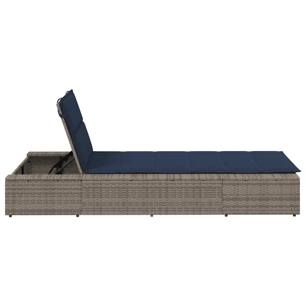 Lettino Prendisole | Sdraio da giardino | Lettino da sole con Cuscino Galleggiante Grigio Polyrattan