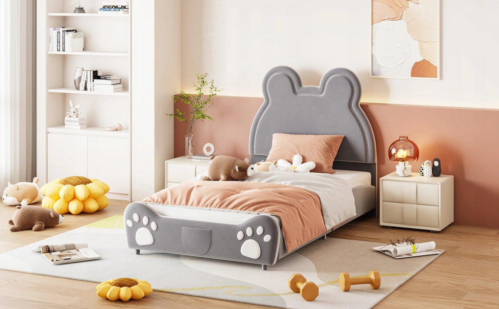 Letto per bambini imbottito - Xylo - 90x200 - Grigio