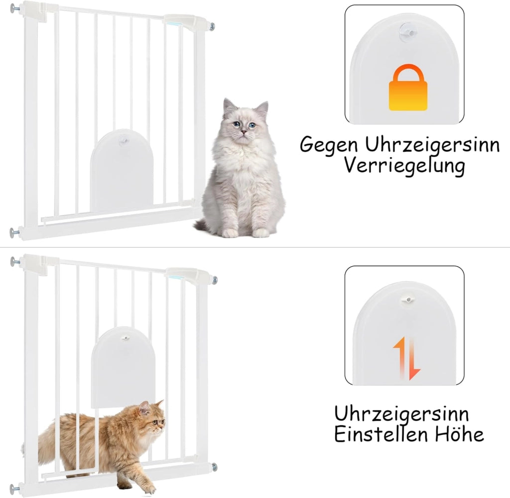 Cancelletto di Sicurezza per Bambini Cancello per Scale Senza Foratura Barriera di Protezione con Chiusura Automatica Cancelletti di Sicurezza con Porta per Cani e Gatti, 95-105 cm Bianco