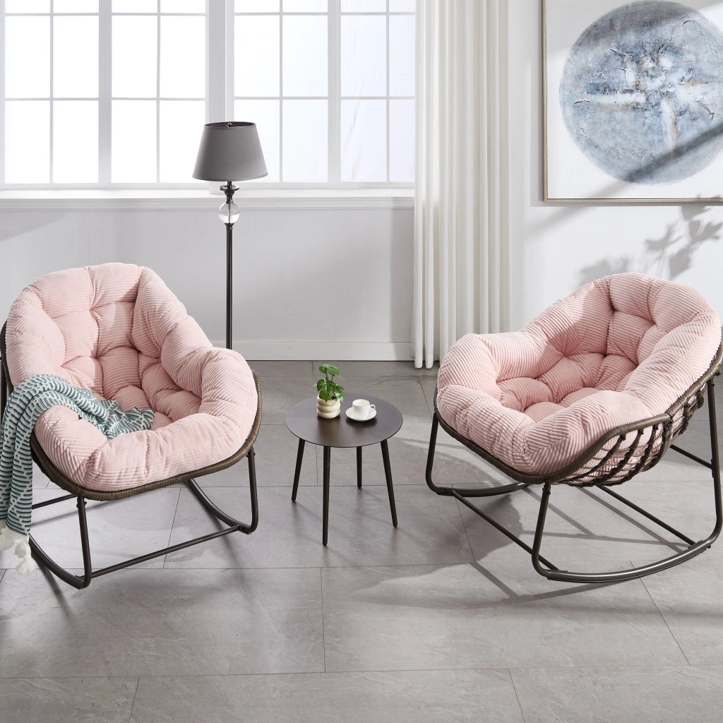 POLTRONA a dondolo 78x106x90 cm in rattan sintetico rosa con cuscino